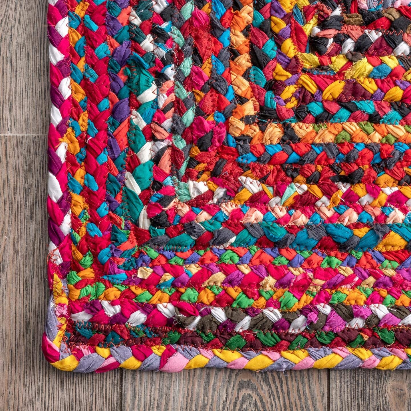 Vibrant 5'x7′ Colorful Braided Rag Rug - Beautiful handmade colorful rugs  Recycled cotton cloth Rectangle shape handmade rag rugs from Jaipur. That  has been made by stitching old clothes small pieces together