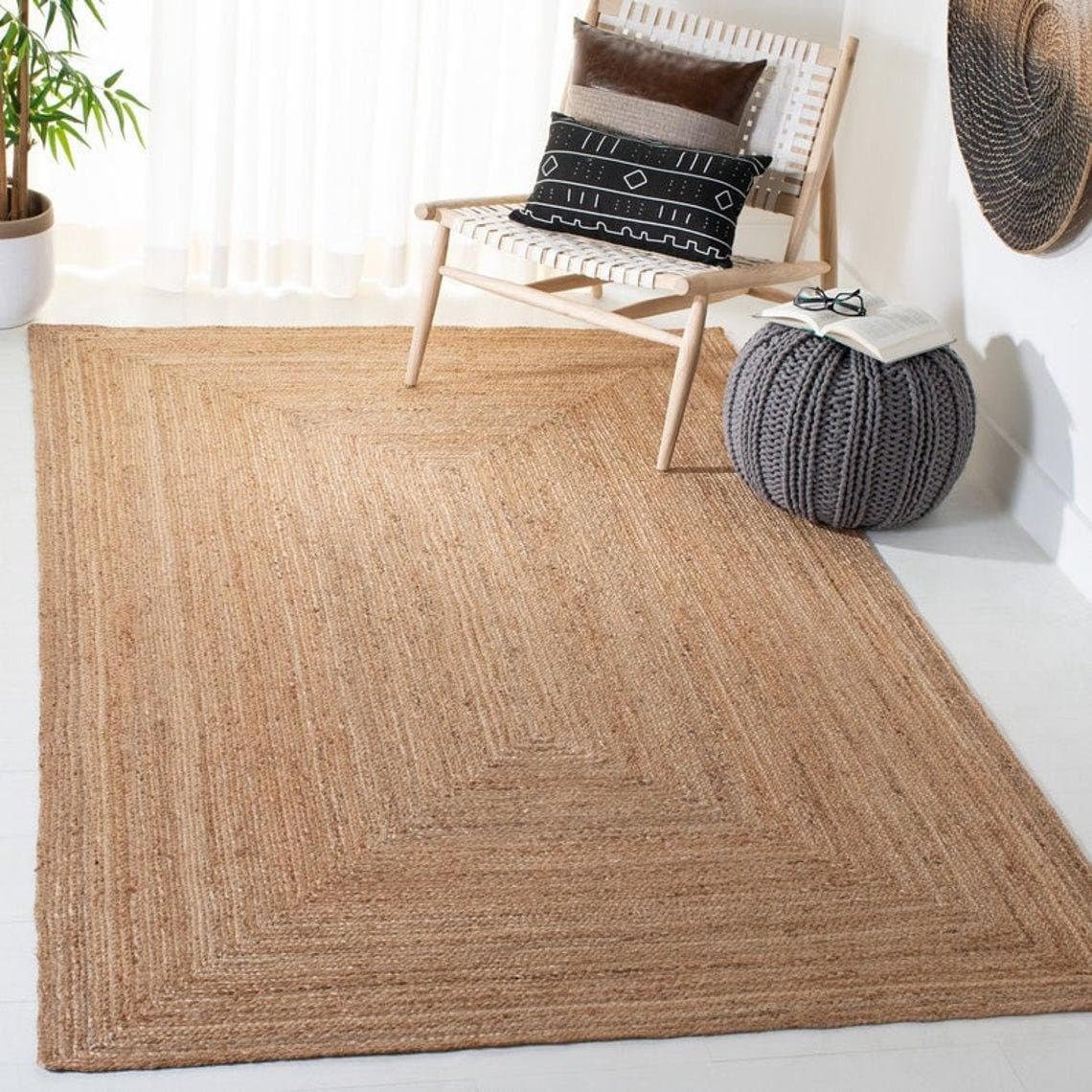 Handmade Natural Jute Rug: Ideal for Indoor & Outdoor Home Decor, Patio,  and Entryways  Rattan-Inspired Eco-Friendly Jute Rugs - the perfect fusion  of natural charm and durability to your living spaces